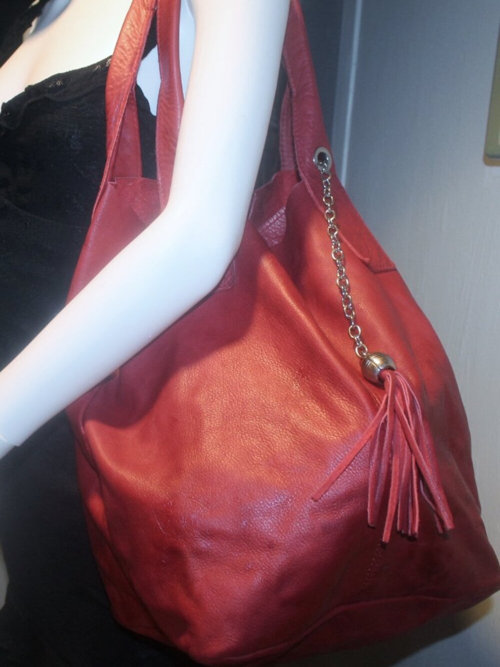 Large Nardelli Italy Red Soft Slouchy Tote Shoulder Bag Coin Purse Wallet
